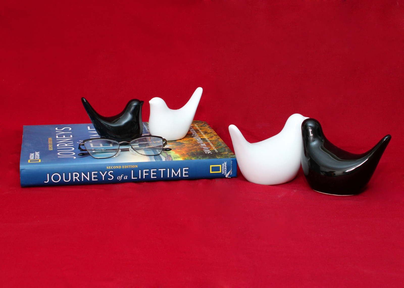Elegant Bird Couple Figurines – Black & White Ceramic Decorative Showpiece Set of 4
